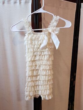 Ivory Ruffle Lace Romper with Bow
